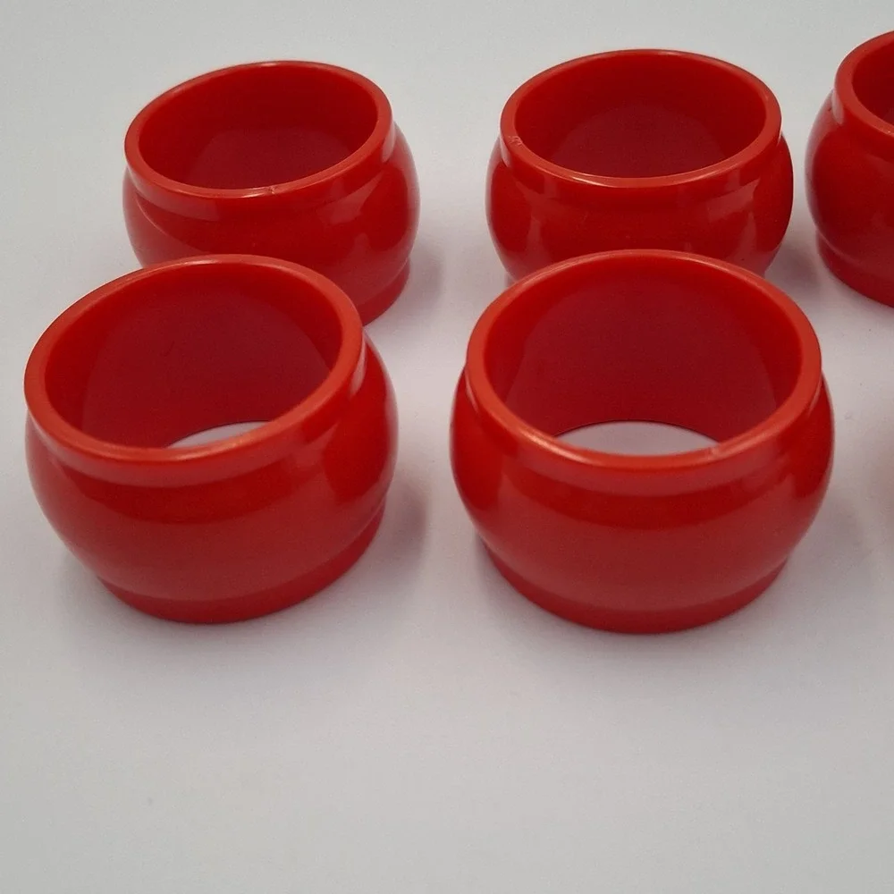 Vintage Set of 8 Red Napkin Rings Round Lucite Acrylic‎ Mid-Century Table Decor